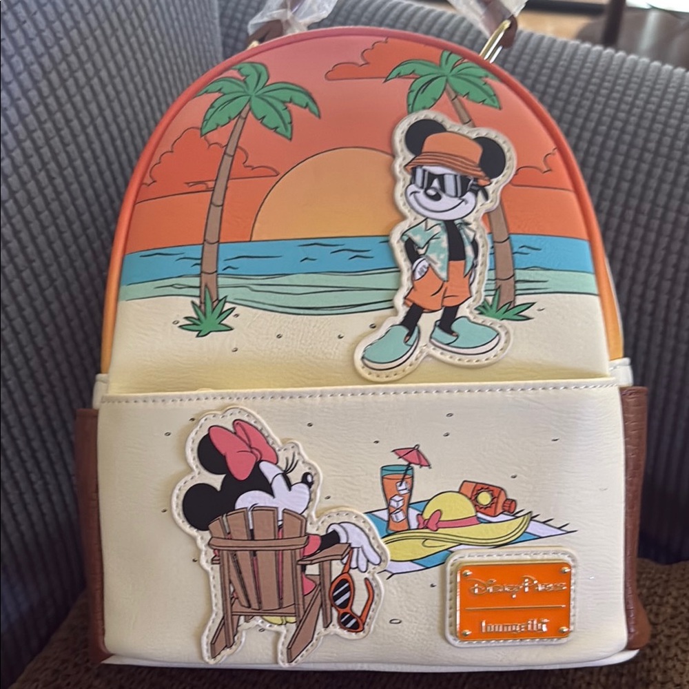 Loungefly Orange and Brown Retro Beach Backpack